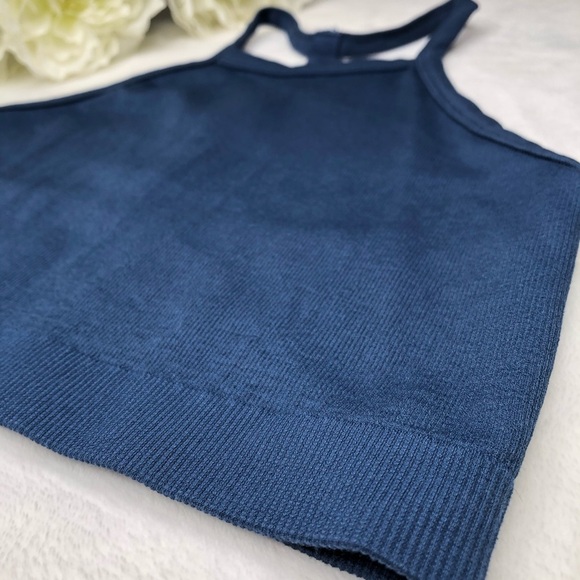 Colsie Cropped Halter Top Ribbed Cami Blue Medium M - Picture 3 of 14